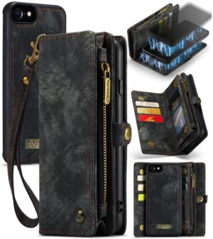 CaseMe für iPhone 8 und 7, multifunktionale Leder-Brieftasche mit abnehmbarer magnetischer PC-Rückseite, Schutzhülle und Halter, 10 Kartenfächern, 3 Bargeldfächern, 1 Geldbörse mit Reißverschluss, 2 Fotorahmen und 3 Magnetverschlüssen, For iPhone 8 & 7...