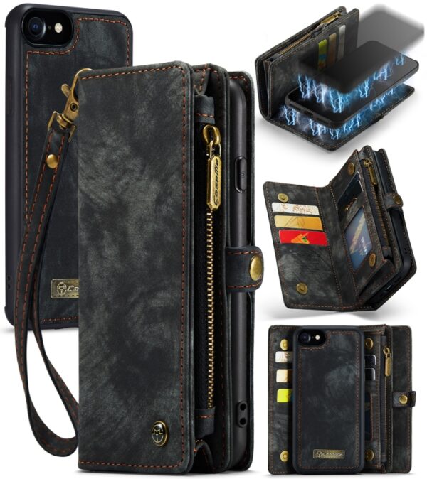 CaseMe für iPhone 8 und 7, multifunktionale Leder-Brieftasche mit abnehmbarer magnetischer PC-Rückseite, Schutzhülle und Halter, 10 Kartenfächern, 3 Bargeldfächern, 1 Geldbörse mit Reißverschluss, 2 Fotorahmen und 3 Magnetverschlüssen, For iPhone 8 & 7...